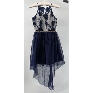 Rare Editions Girls Hi Low Dress Navy Tulle Floral Formal Easter Party Size 10